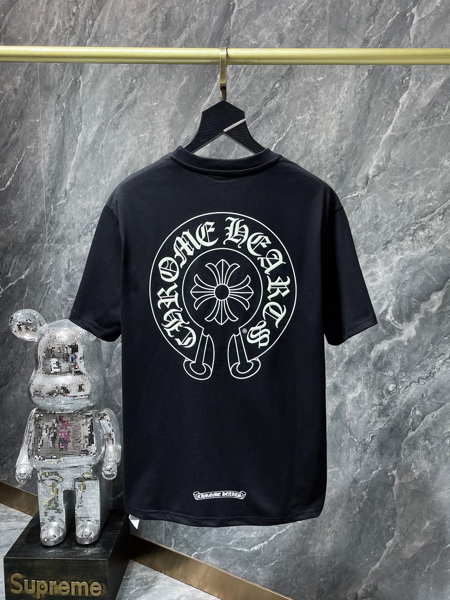正確版クロChrome Heart 23ss夜光大馬蹄梵文双紗半袖tシャツ男