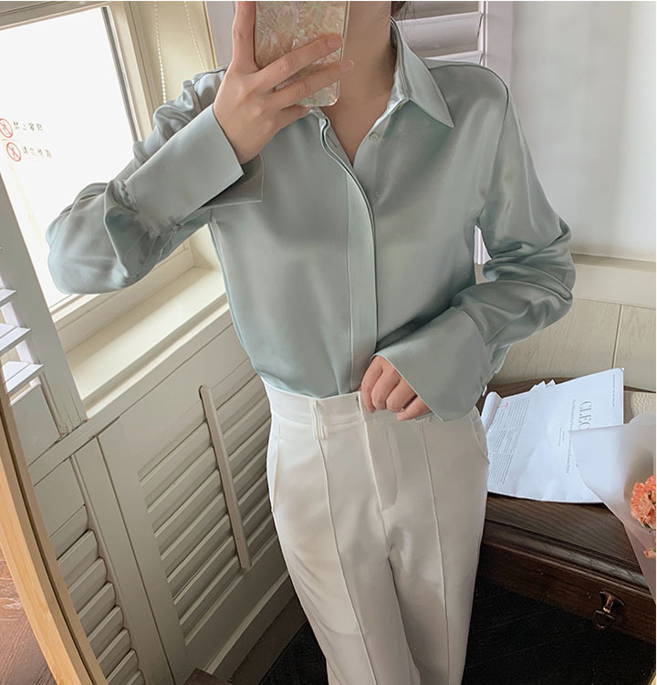 Casual Solid Color Blouses Acetate Fiber Blouse Tops display picture 5