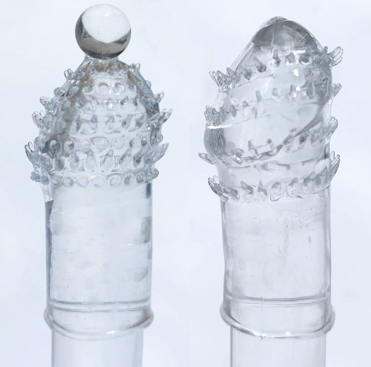 Pleasure Glans Sleeve 2-Pack for Men, TPE, Textured Bead Top, Transparent — detail image 25