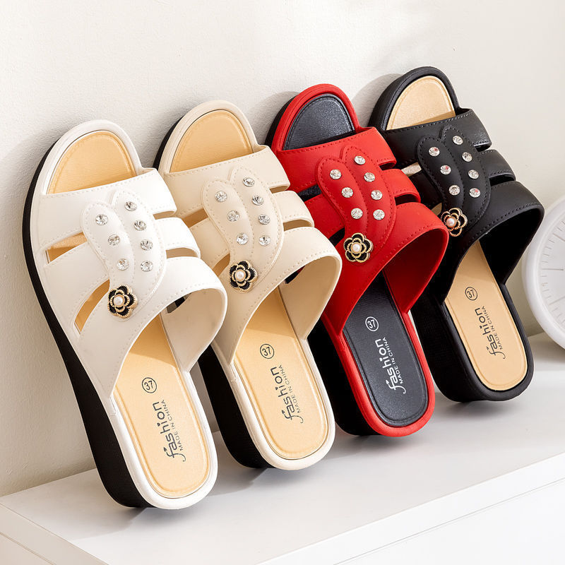 High-Heeled Women's Slippers 25 Summer New Style Wedge Heel Ultra-High Heel Thick Sole Hollow Anti-Slip Fashionable Mom Slippers Factory Wholesale