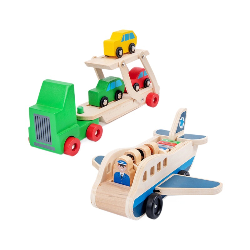 Wooden vehicle simulation trailer car Aviation aircraft simulation scene children's kindergarten play house toys