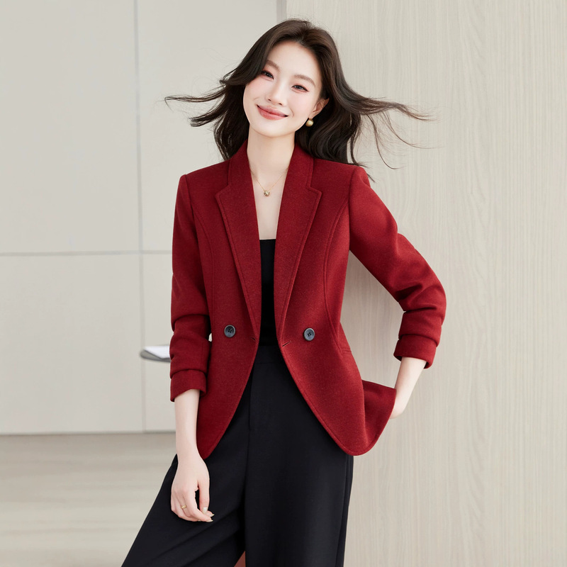 [Hot-selling item for export] High-end red blazer for women, 2026 autumn/winter casual one-button slim-fit jacket