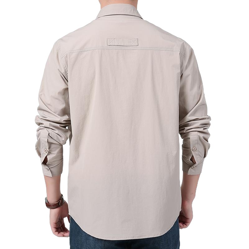 Trois poches poitrine pour vêtements de travail élastiques à séchage rapide en plein air, chemise à grandes poches, nouvelle chemise décontractée pour hommes_voghion.com