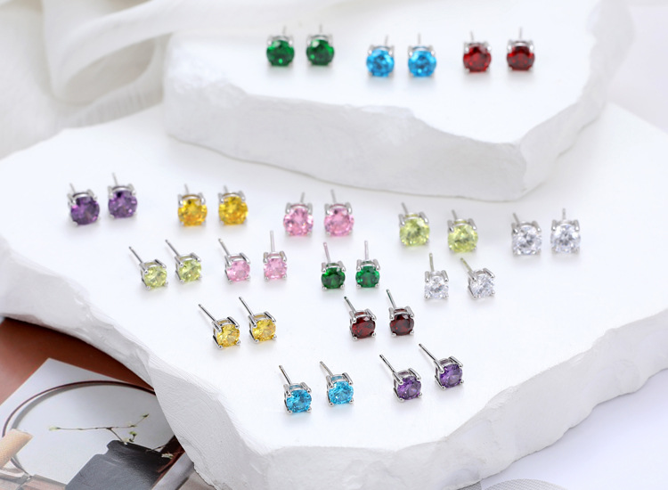 4g Weight Zircon Inlay Material Ear Studs Classification 1 Pair Quantity 1 Pair 925 Sterling Silver Zircon Round Ear Studs