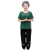 mom Summer wear Cotton and hemp suit Middle-aged and elderly people Women's wear summer grandma Embroidery Short sleeved T-shirt Cotton silk Two piece set