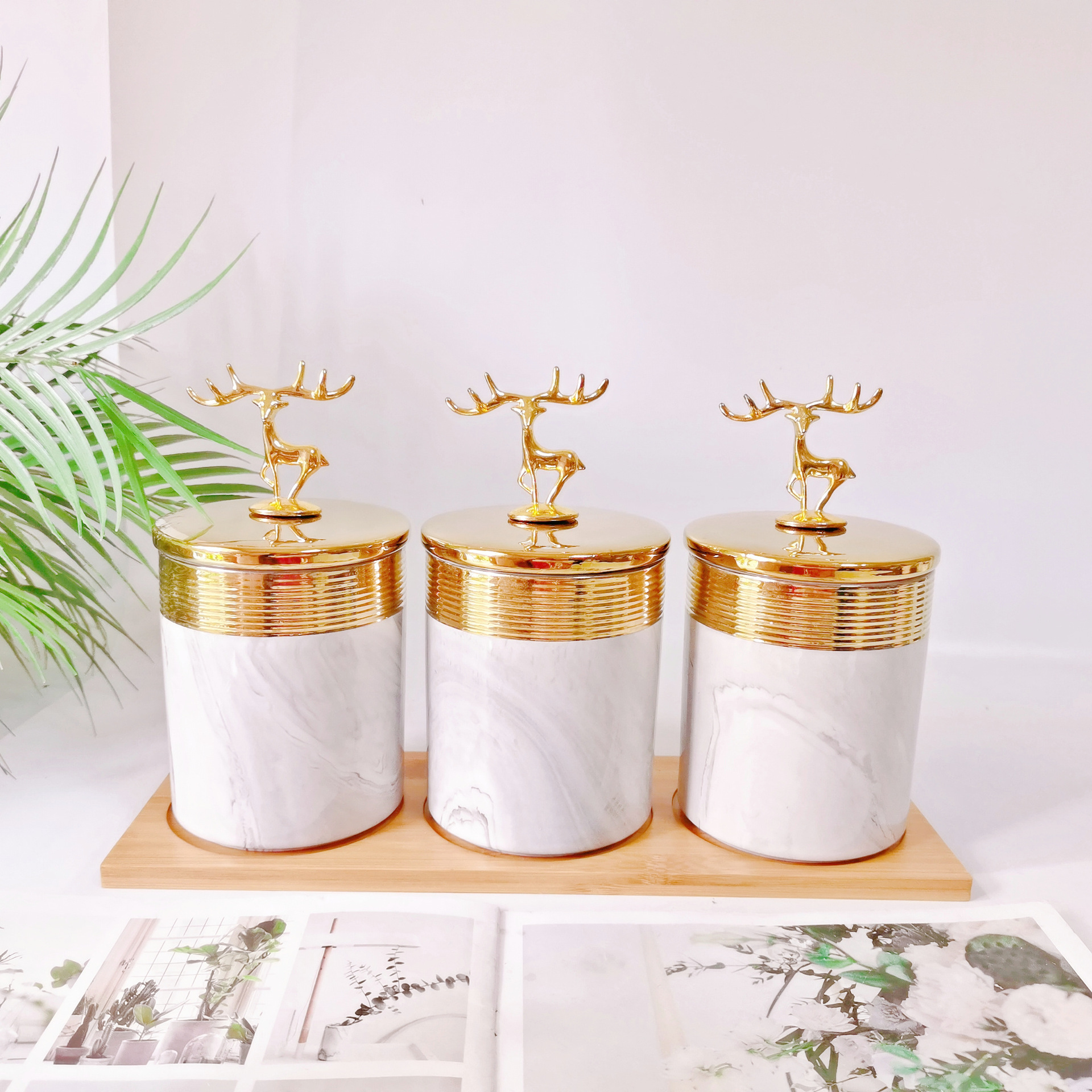 Medio Oriente exportación galvanoplastia sellado tarro cerámica de tres piezas de almacenamiento tarro cocina condimento tarro caramelo tarro café tarro