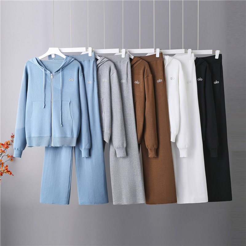 Autumn New Cross-Border Hooded Zipper Sweater Suit for Women Loose Casual Knitted Wide-Leg Pants Sports Two-Piece Set for Women