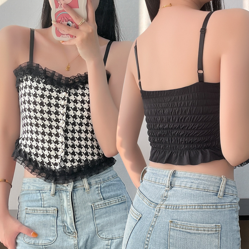 Sexy lace top with cups pearl