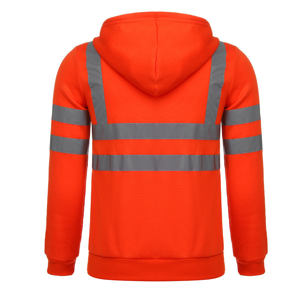 Men's Clothing reflective strip plus velvet sweatshirt outdoor sanitation work clothes zipper hooded color matching sweatshirt jacket_voghion.com