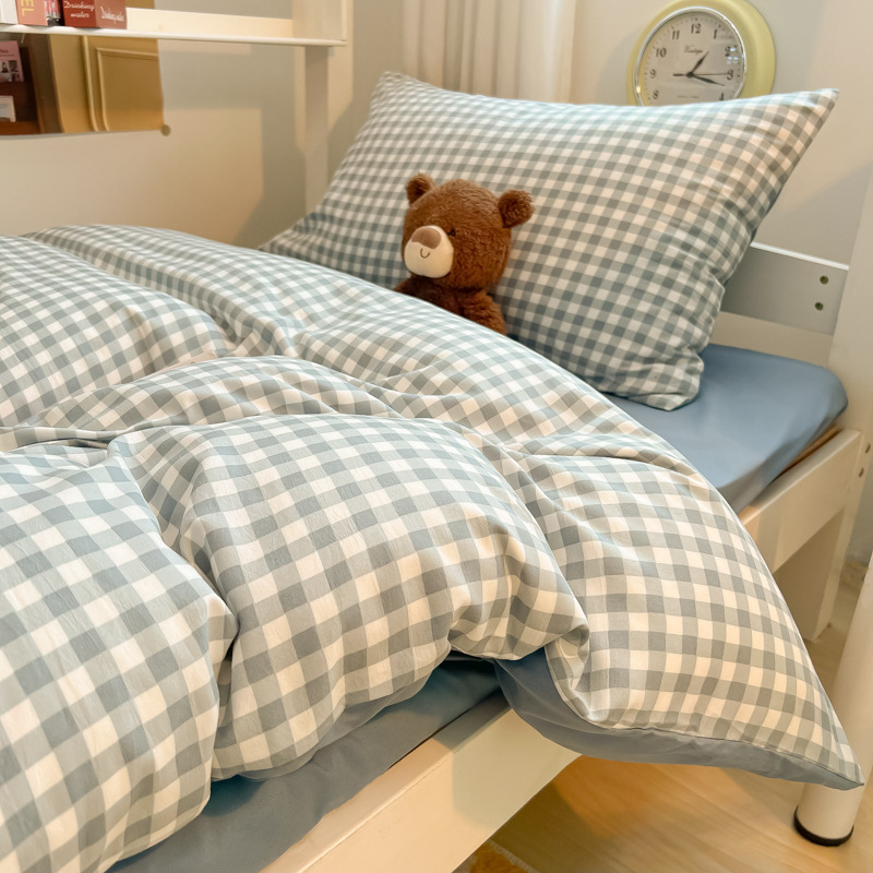 25 ropa de cama de estudiante de algodón lavado de nuevo estilo, sábanas de tres piezas, funda de edredón de cuatro piezas, dormitorio de alquiler, dormitorio dedicado