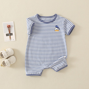 Baby Jumpsuit Summer Modal Thin Section Male and Female Baby Cute Stripesd Short-Sleeved 6 Summer Home Clothes 8
