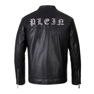 Philip Pulan autumn and winter new men's stand collar zipper embroidered casual leather coat PP cotton men's one-piece delivery