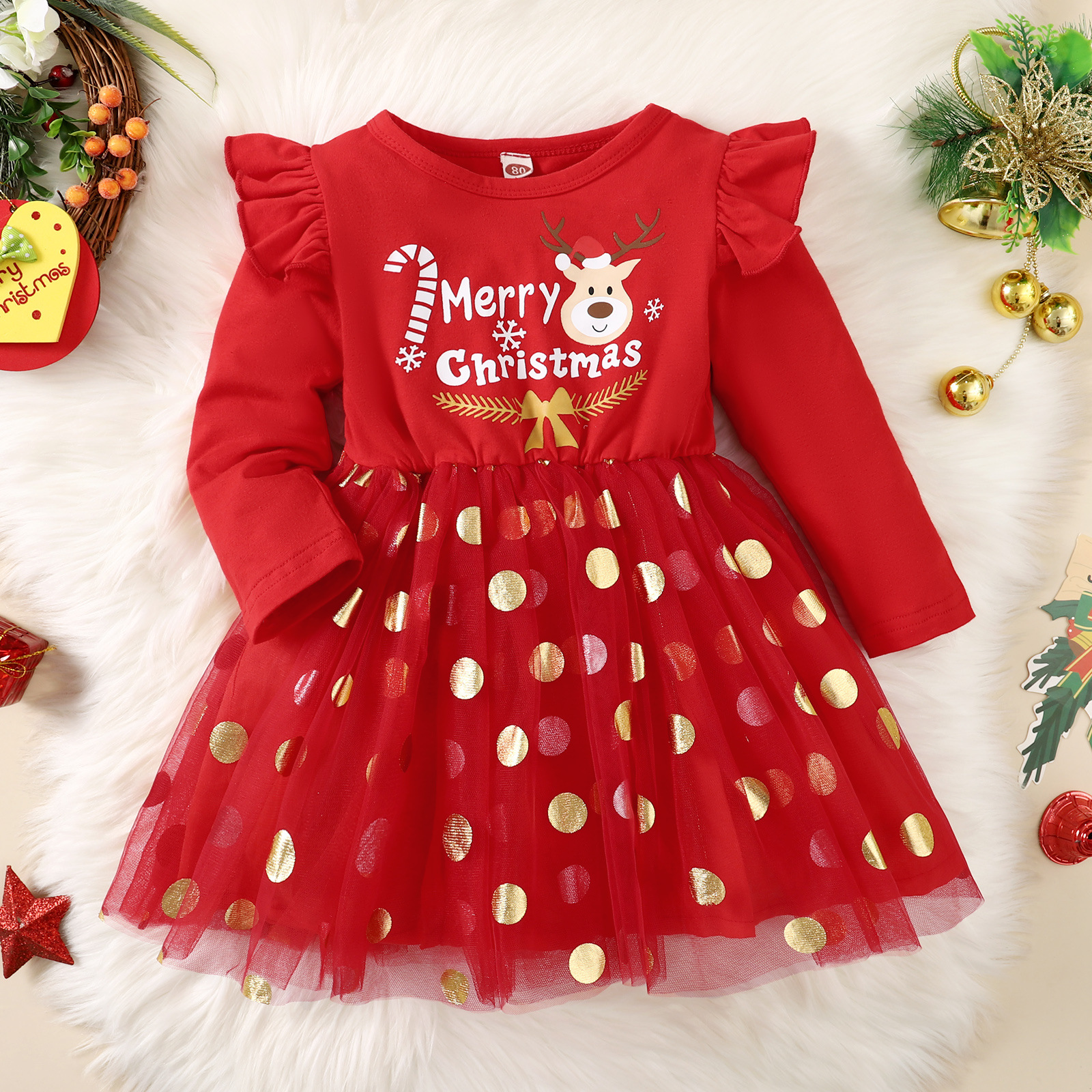 Christmas Fashion Santa Claus Letter Printing Patchwork Cotton Girls Skirts display picture 1