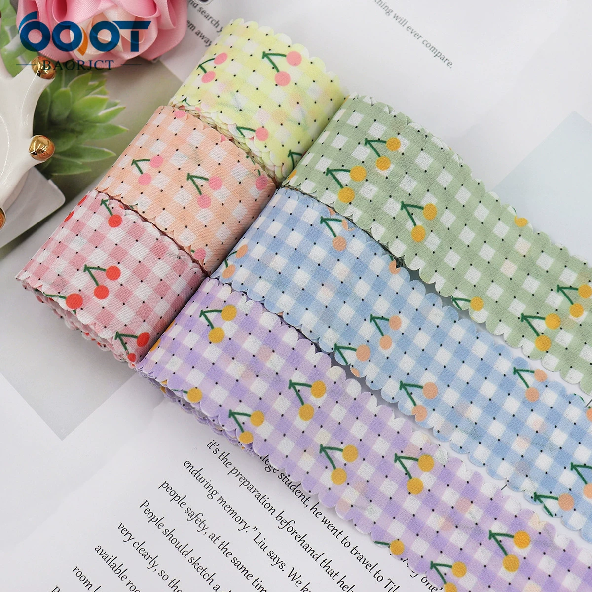 Horizontal vertical spotted spotted cherry printed webbing DIY bow hair