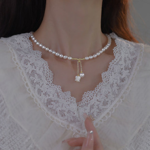 Natural Freshwater Pearl Necklace High-end Niche Design Vintage Accessories Lazy Orchid Clavicle Chain Rice Beads Light Luxury Style