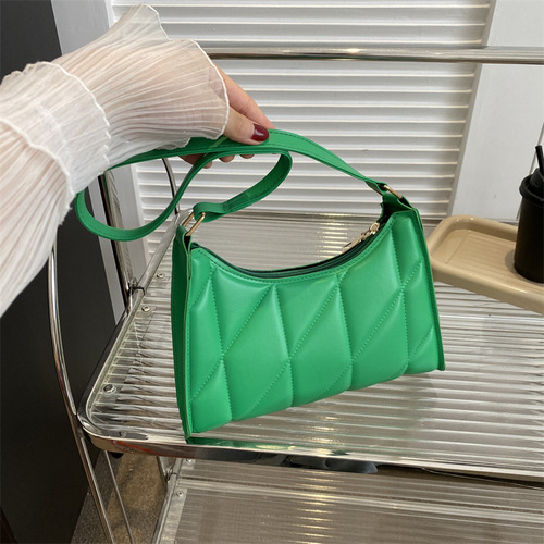 Solid Color Simple Western Style Diamond Embroidery Thread Shoulder Bag Women's  Summer Textured Underarm Bag Travel Small Square Bag Trendy