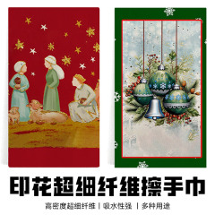 2025跨境擦手巾圣诞节印花厨房巾吸水超细纤维洗碗巾礼品茶巾毛巾