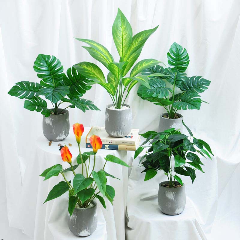 Estilo nórdico Planta artificial bonsai flor artificial decoración de plantas verdes tortuga hoja interior maceta escritorio decoración de flores artificiales