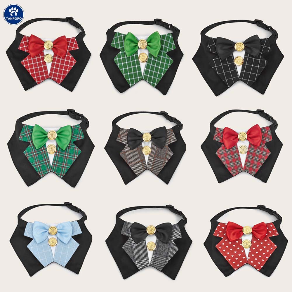 Nuevo estilo transfronterizo mascota gato perro traje caballero boda toalla de saliva arco triángulo toalla estilo coreano-japonés ins