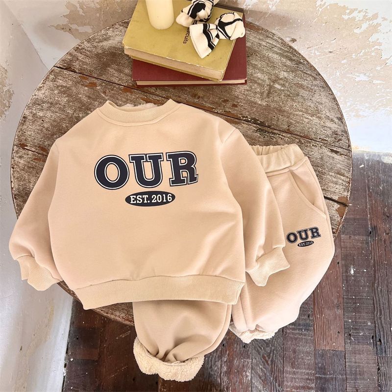 Kid's Clothing Spring And Autumn And Winter Boys And Girls Printed Letters Warm Tide Treasure Plus Velvet Thickened Our Sweatshirt Suit_voghion.com