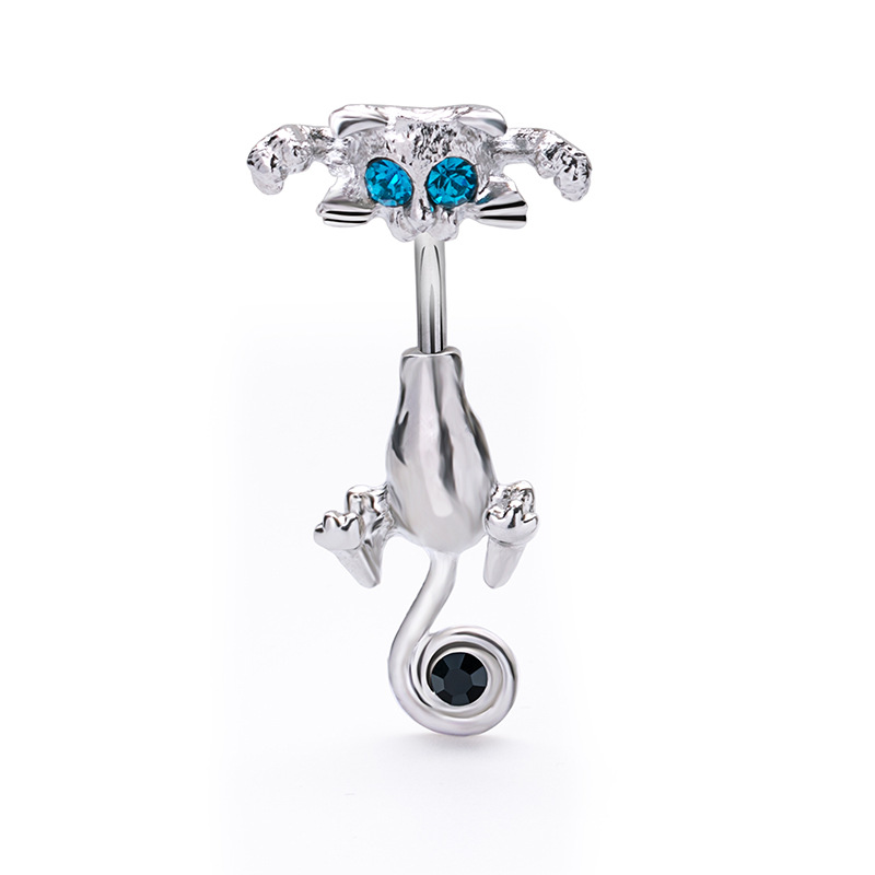Belly Button Ring Navel Stud With Rhinestone In Stainless Steel_voghion.com