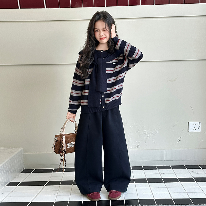 女童秋季套装2025新款儿童秋季开衫毛衣弯刀裤韩版潮酷穿搭两件套|undefined