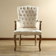 美式乡村布艺实木拉扣沙发椅 复古做旧咖啡厅阳台家用电脑书房J&