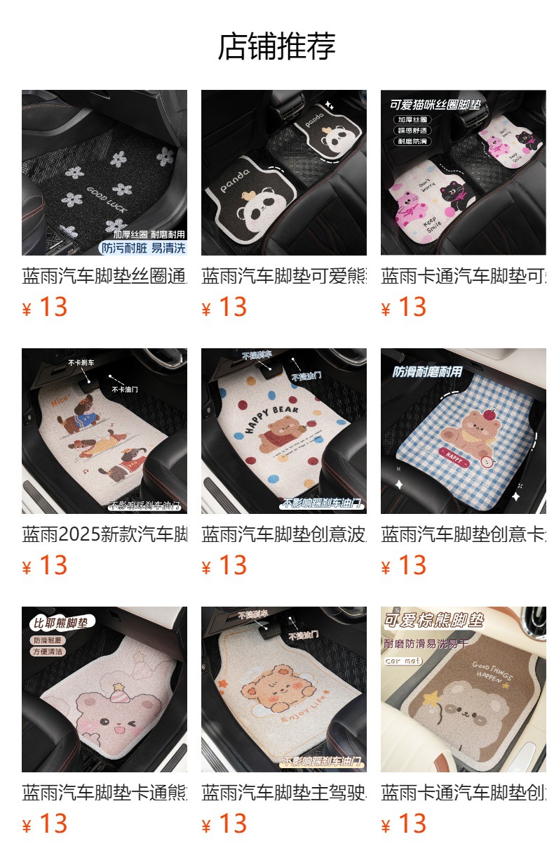 预览状态下无法点击,发布后,可点击跳转到对应的商品页面 Blue Rain Universal Car Floor Mats, Non-Slip and Stain-Resistant Wire Ring Single-Piece Car Carpet, Anti-Dirty Main Driver's Car Floor Mats