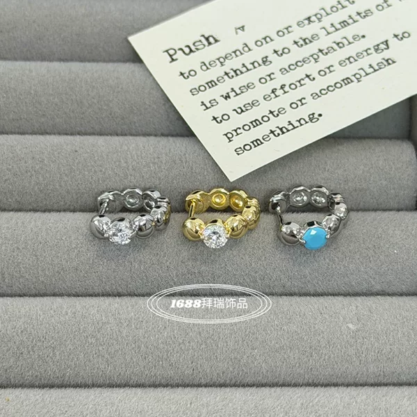 New Blue Zircon Round Bead Earrings, Simple and Basic Design for Commuting, Versatile Ear Hoops That Are Gentle on Ear Holes