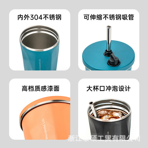 Taisuo Prismatic Straw Cup Stainless Steel Insulated Large Capacity Coffee Cup Portable Car Prismatic Couple Cooling Cups