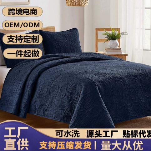 Fábrica directa de comercio exterior cubierta de cama de algodón intercalado cubierta de cuatro estaciones cubierta de cama de color puro ultrasonido cubierta de cama de tres piezas delgada cubierta de almohada