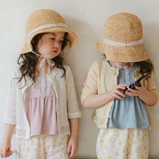 Children's Three-Quarter Sleeve Cardigan Summer Sun Protection Clothing for Baby Girls Versatile Lace French Sweet Air-Conditioned Clothing