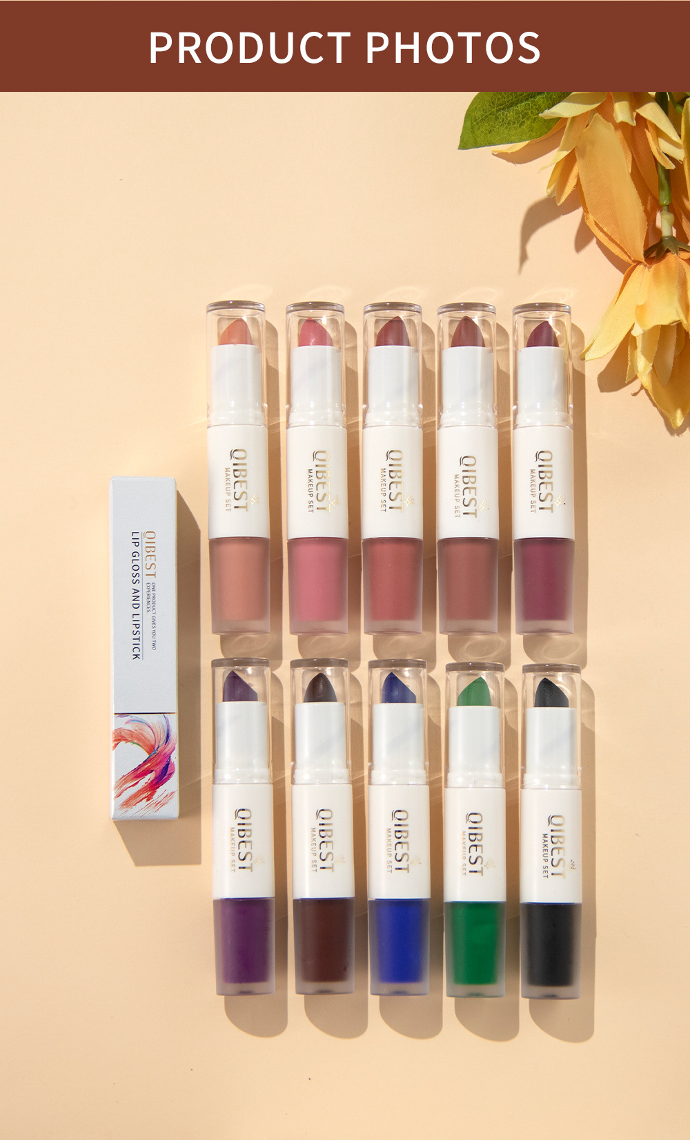 QIBEST double-headed velvet makes the lips look fair and red, does not fade easily, matte non-stick cup, long-lasting natural three-dimensional lip gloss, cross-border undefined