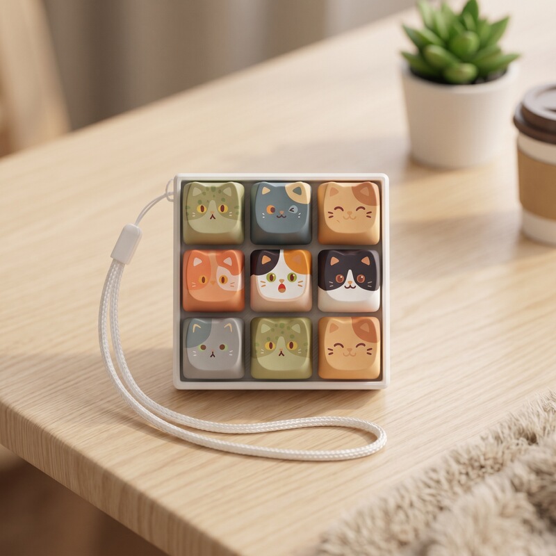 Cat Keycap 9-Key 4-Key Gift Card Pendant Toy Stress Relief Gadget Ornament Keychain Coco Cat Gift Desktop Decoration