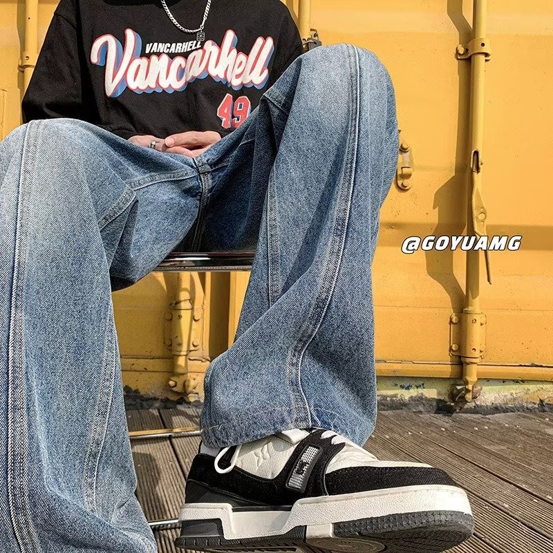 2024 hombres de moda otoño e invierno pantalones sueltos de otoño simples y versátiles tendencia coreana retro pantalones vaqueros de trapeador de pierna ancha control