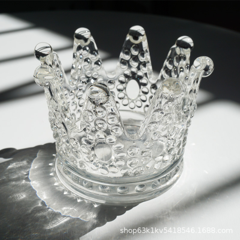 Vaso de cristal dorado tipo corona, portavelas de lujo o recipiente para joyas, decoración romántica