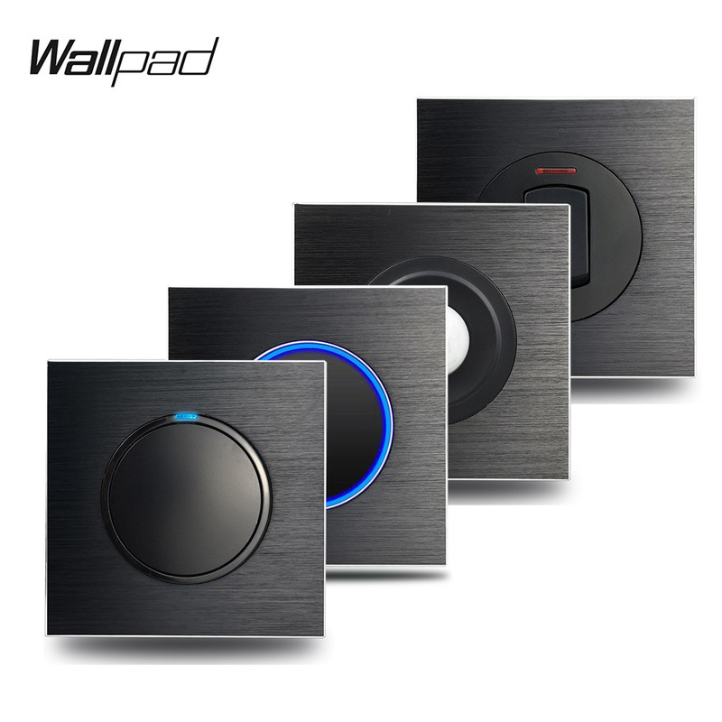 European round button LED wall switch black aluminum brushed metal panel 86 type Russian hot sale
