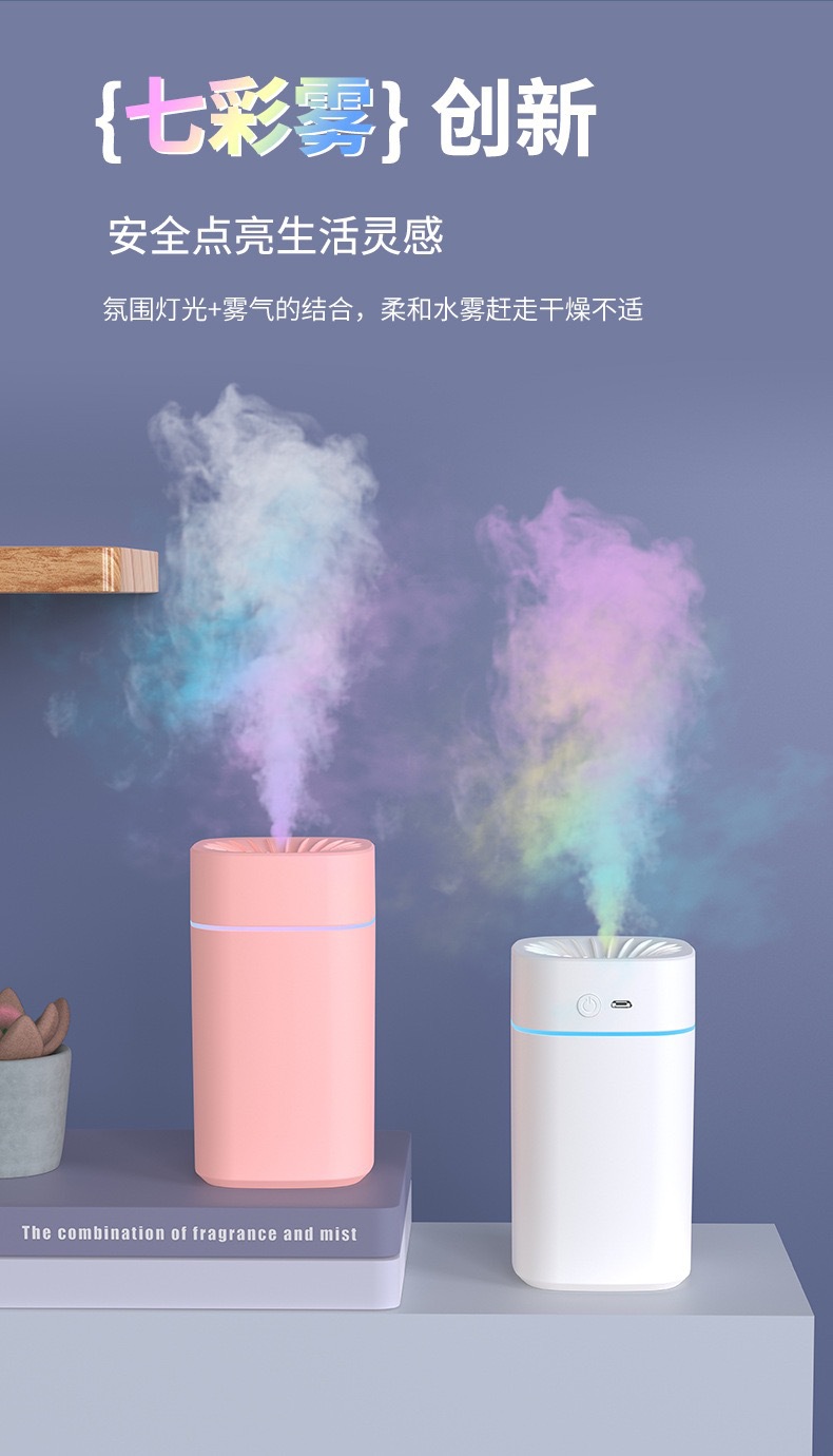 新款加湿器家用卧室大容量雾化器车载七彩氛围灯香薰喷雾礼品logo详情8