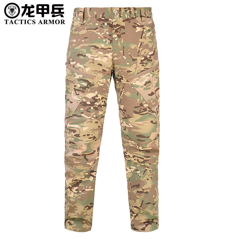 Pantalones tácticos de camuflaje para caminantes al aire libre Hanye Pantalones de entrenamiento delgado para hombres Pantalones de asalto antisalpicaduras Pantalones de varios bolsillos