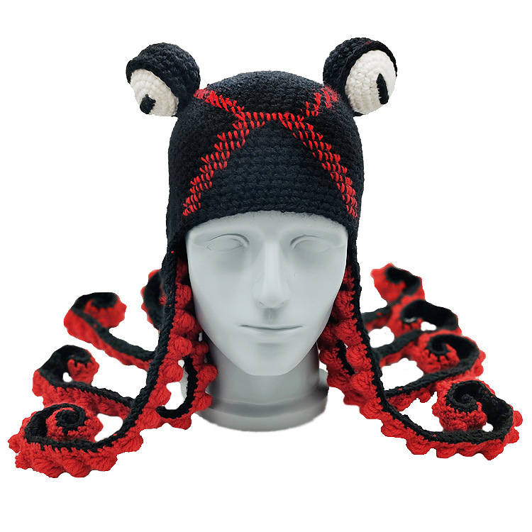 European and American New Wool Hat Halloween Party Funny Tricky Octopus Head Cover Handmade Crochet Wool Hat