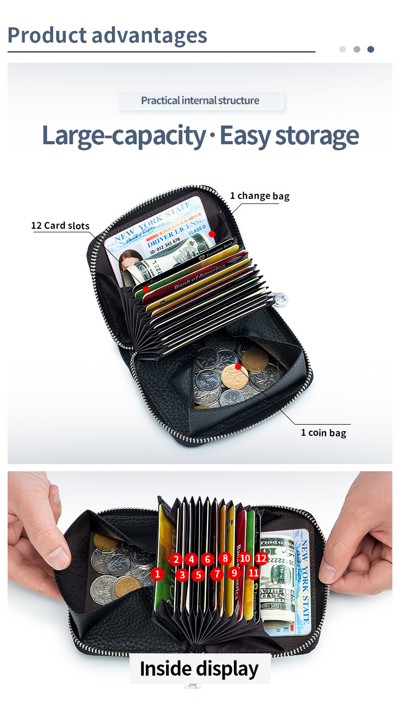 Heißer verkauf große kapazität reißverschluss akkordeon karte aus echtem leder RFID Japanischen multifunktionale geldbörse_voghion.com