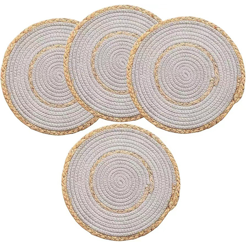 Alfombrilla para mesa redonda de estilo japonés tejida a mano de hierba de calabaza - Alfombrilla aislante térmica, cuerda de algodón, combinación doble, alfombrilla para mesa occidental - Producto transfronterizo