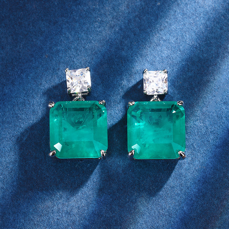 Zhuang Sheng joyas cobre inferior chapado en oro simulación temperamento Esmeralda princesa traje cuadrado piedra principal 14*14-12*12