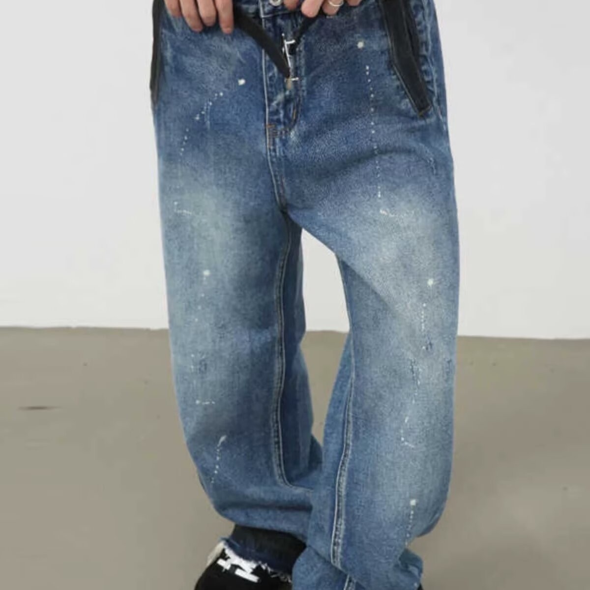 Men's Oversized Relaxed Fit Jeans Streetwear Splatter Wash Vintage Blue Paint Effect Denim (XS-3XL)_mkmklike.com