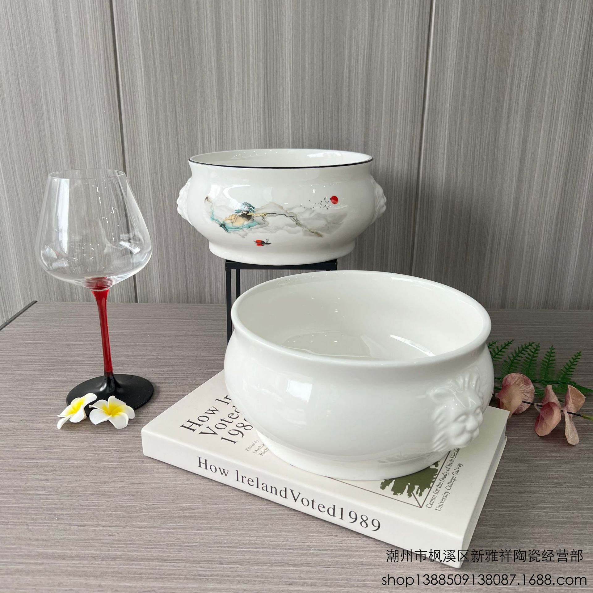 陶瓷餐具大号汤碗狮头碗面碗汤窝汤盆简约中式可加图案