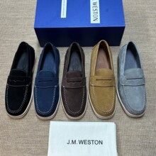 欧洲站2025男鞋潮牌真皮牛皮休闲乐福鞋舒适透气脚蹬可贴牌定制JM