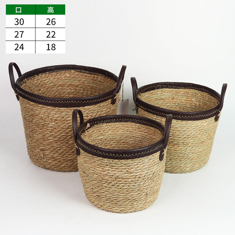 Maceta de Hierba Tejida a Mano Decorativa para Interior y Balcón