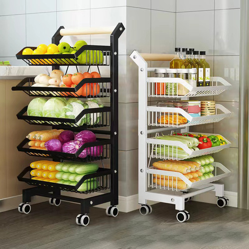 Kitchen multi-functional basket on wheels, storage and organization basket, freestanding multi-layer fruit and vegetable snack storage, home use