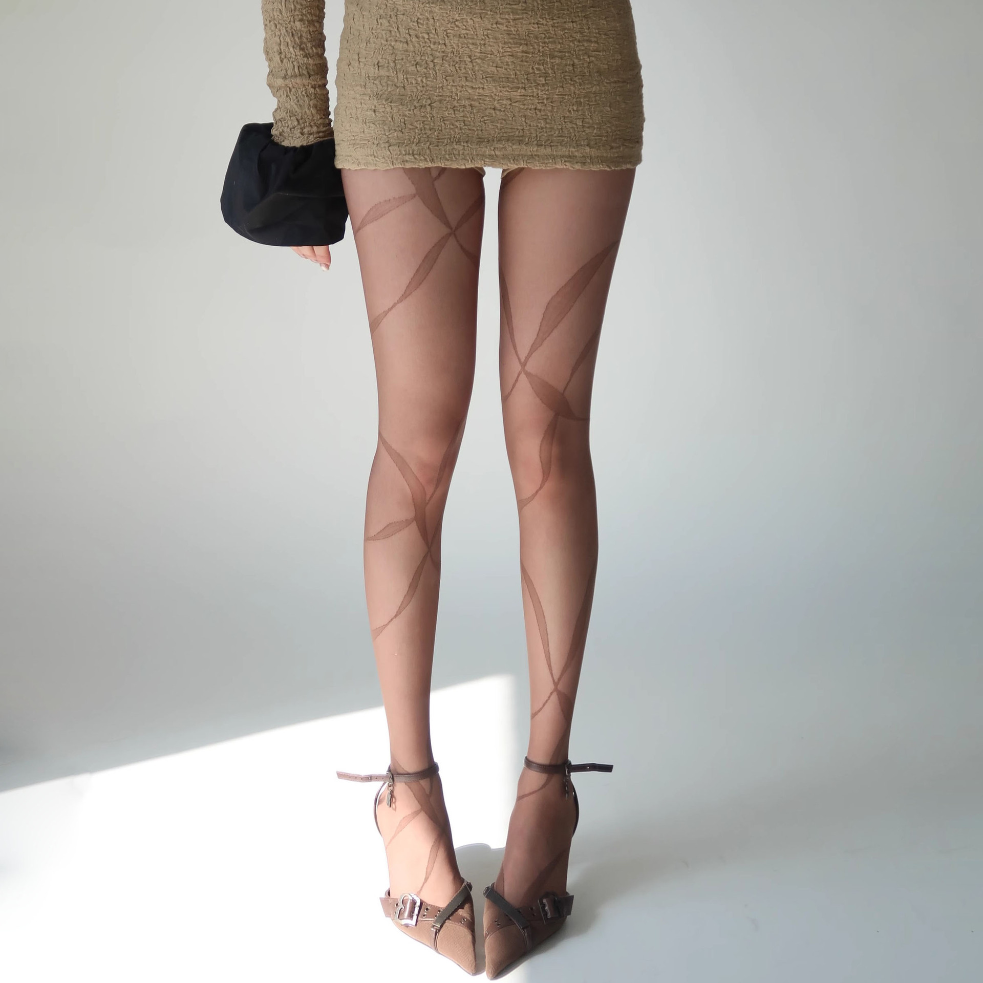 French-Style Retro Ultra-Thin Irregular Line Ribbon Stockings for Women, Sexy Leg-Shaping Pantyhose