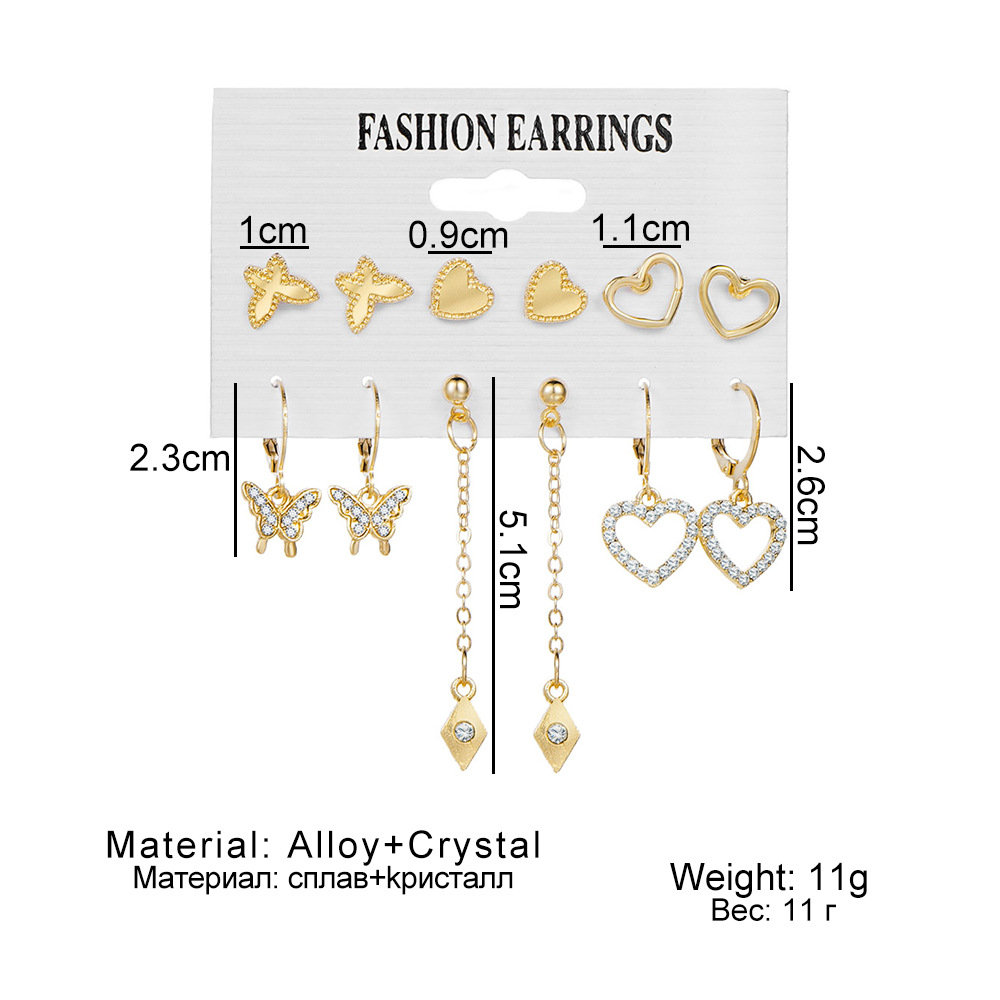 6 Pairs Fashion Heart Shape Flower Butterfly Imitation Pearl Alloy Plating Inlay Artificial Crystal Women's Drop Earrings Ear Studs display picture 2